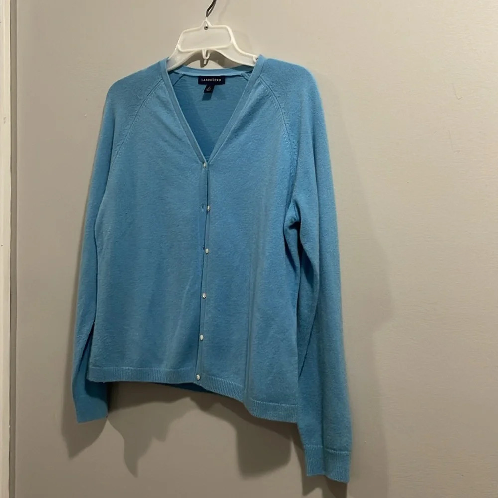 Lands End 2 Piece Baby Blue Tank Top and Open Cardigan Set - Picture 2 of 8